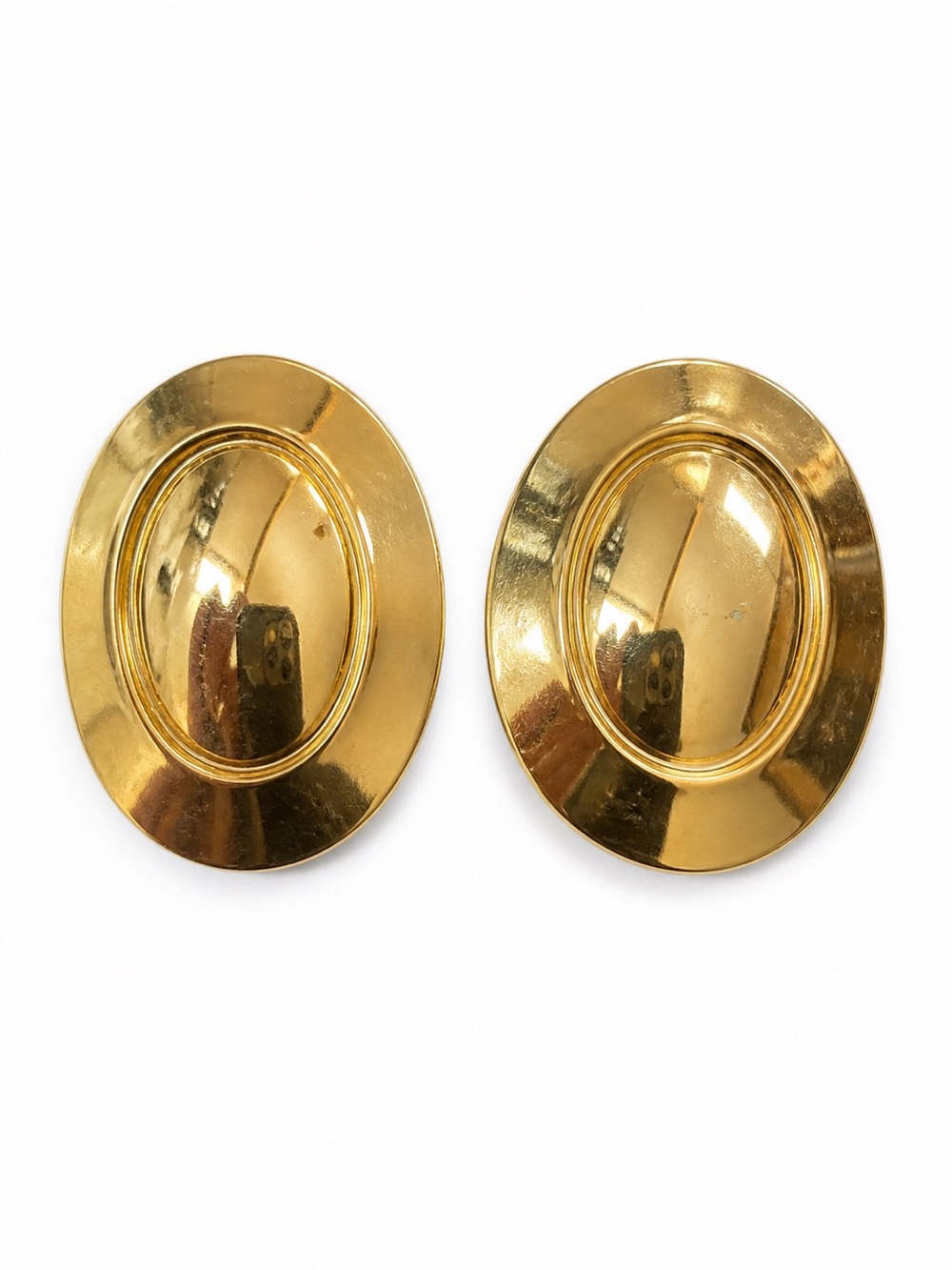 Vintage Gold Tone Oval Clip-On Earrings Statement Designer Style